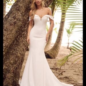 IVORY Off-the-Shoulder Plunge Wedding Gown